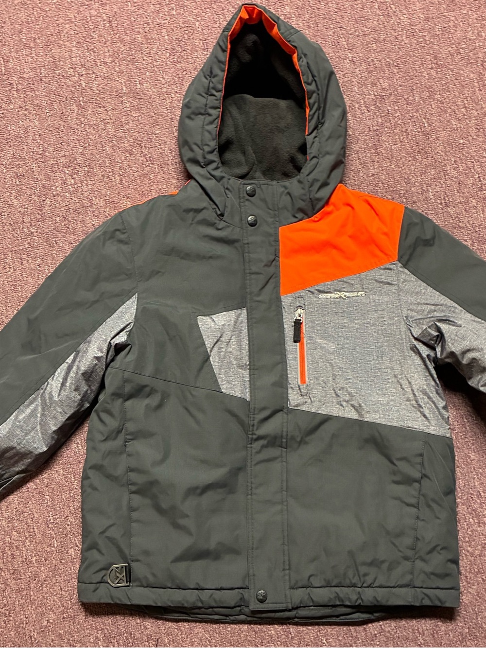 ZeroXposur Boys Hooded Colorblock Puffer Jacket - Gray & Orange